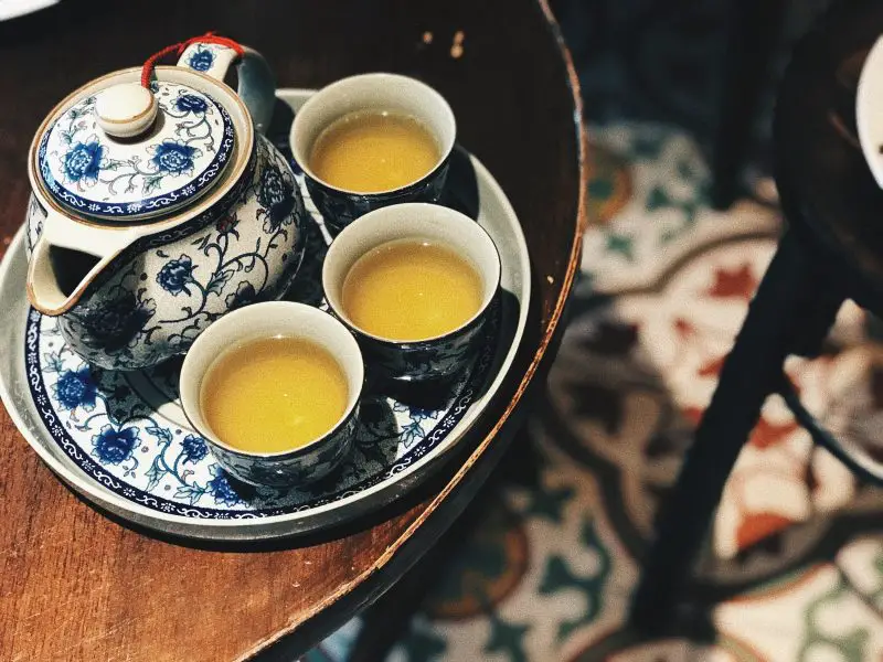 Porcelain tea set with tea