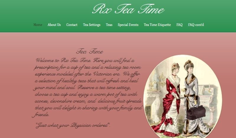 Homepage of RX Tea Time tea house