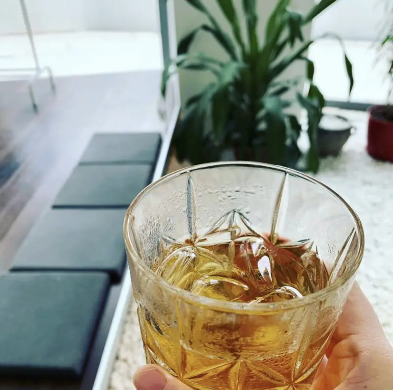Hojicha Tea in a Whiskey Glass