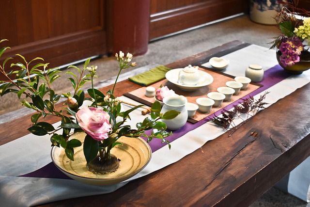 Teaware arranged on a wooden table