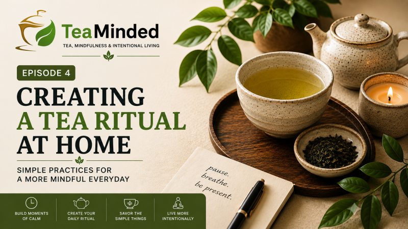 Mindful tea ritual at home with loose leaf tea and ceramic tea ware